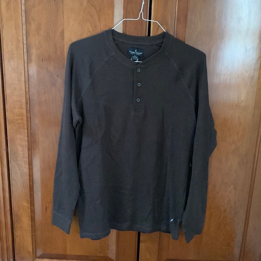 Taylor Vintage Brown Waffle Henley Shirt Medium